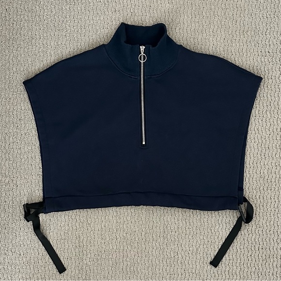 Unisex Korean Design Cropped Navy Quarter Zip Vest with Adjustable Straps - Picture 2 of 4